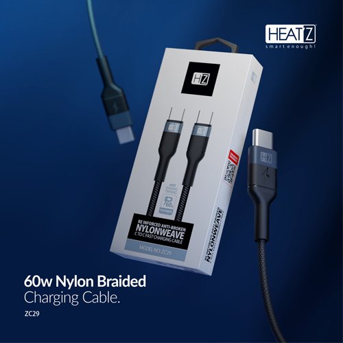 Heatz ZC29, 60W C to C Fast Charging Cable with USB-C ports