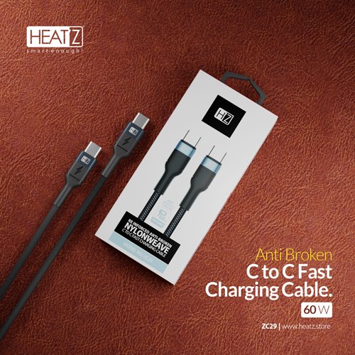 Heatz ZC29, 60W C to C Fast Charging Cable with USB-C ports