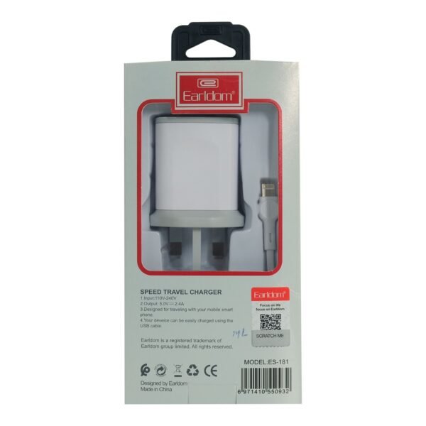 Earldom Speed Travel Charger with Cable for iPhone, ES-181