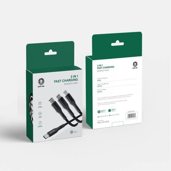 Green Lion 3 In 1 Fast Charging Braided Cable(1.2m)Universal
