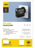 JBQ 45W PD + QC3.0 Port Fast Wall Charger Black HC-745