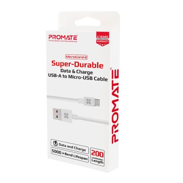 Promate 2-Meter MicroCord-2 Micro USB Cable, High-